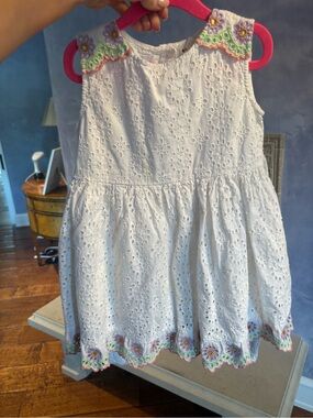 Roller Rabbit White Eyelet Dress with Pink, Green & Purple Trim